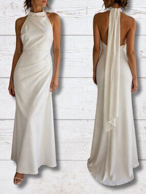 NWT White MissVeil Halter  Dress | Size 8 | Open Back | Elegant Bridal Gown